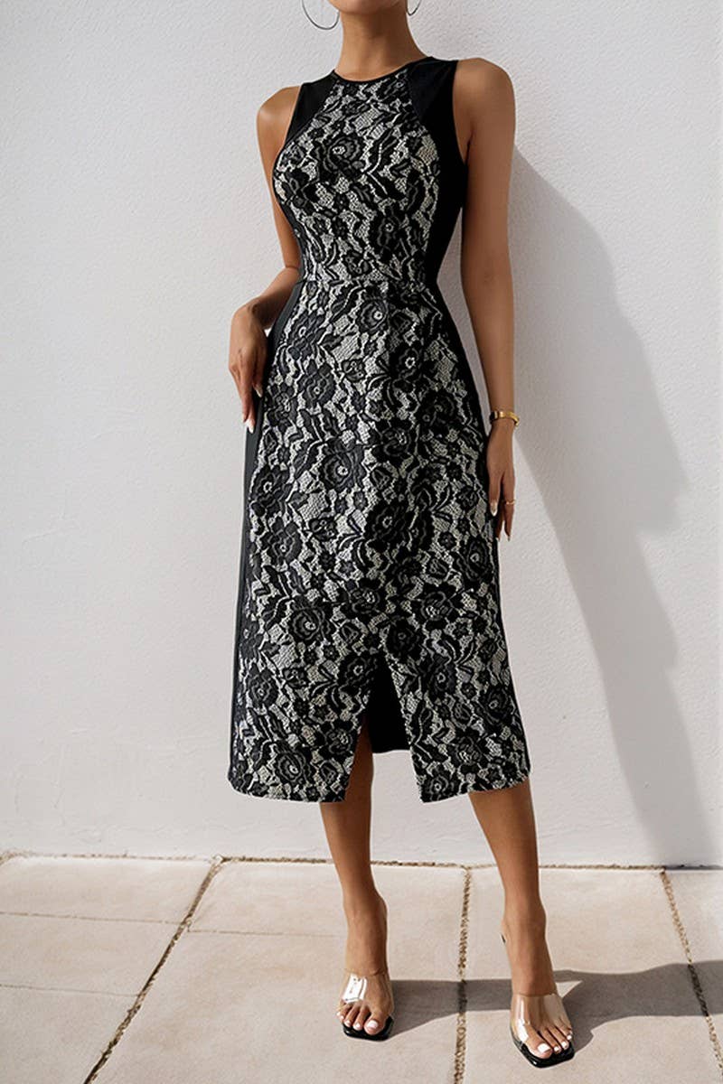 CWDMD5774_SLEEVELESS LACE BODYCON EVENING DRESS