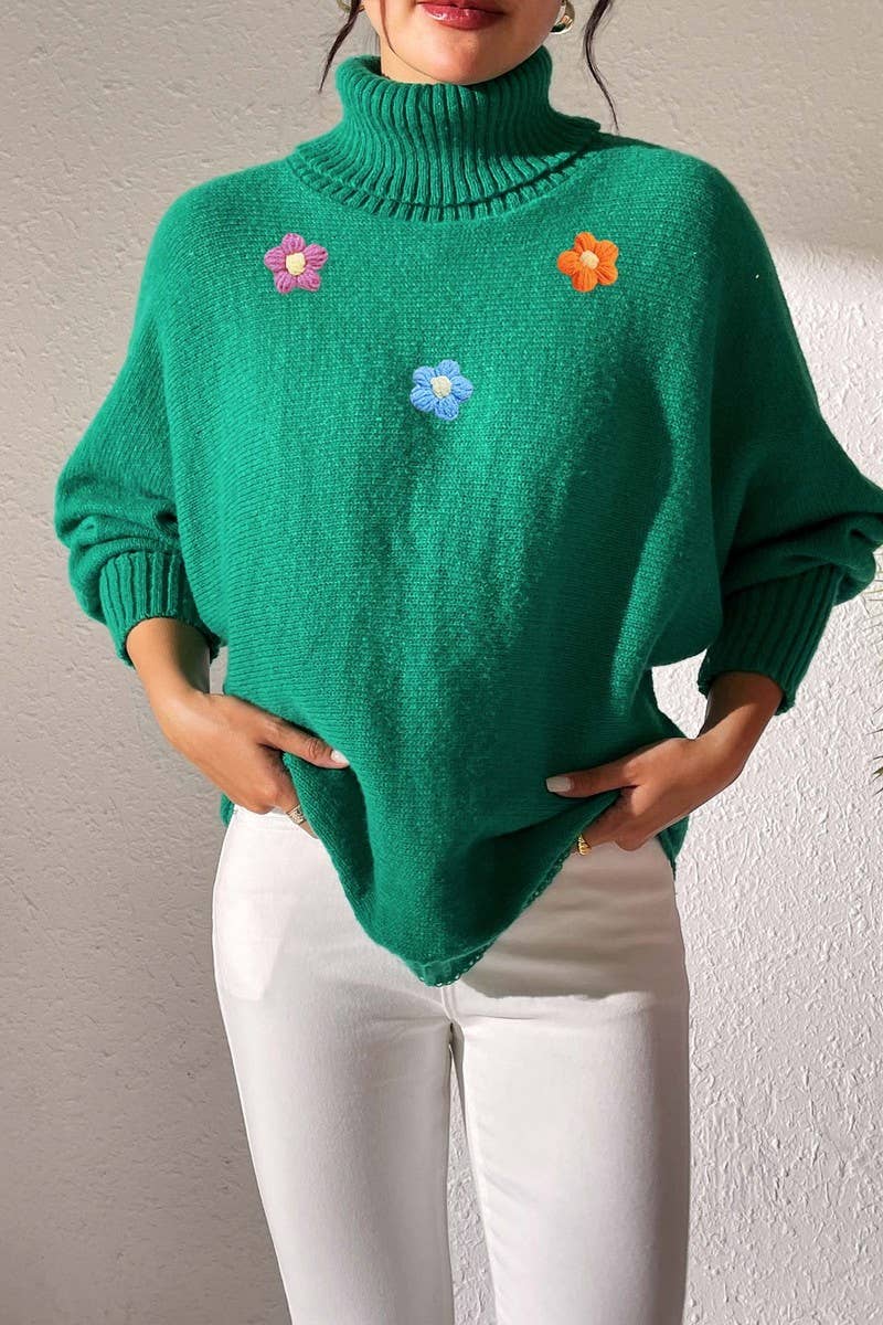 CWOCO00193_WOMEN TURTLENECK SOLID KNIT SWEATER WITH CROCHET