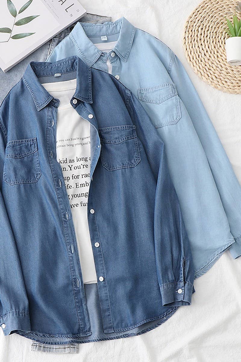 CWOCO0990_SOFT TENCEL LOOSE DENIM BLUE SHIRT COAT