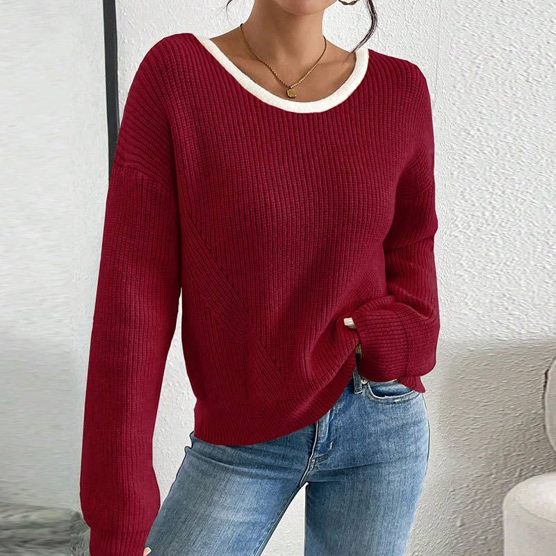 Back bow round collar sweater