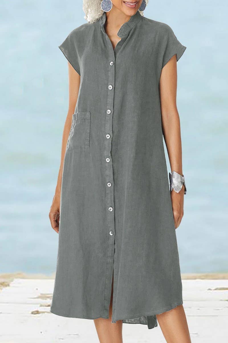 CWDSD8002_NEW STYLE STAND COLLAR SINGLE BREASTED DRESS