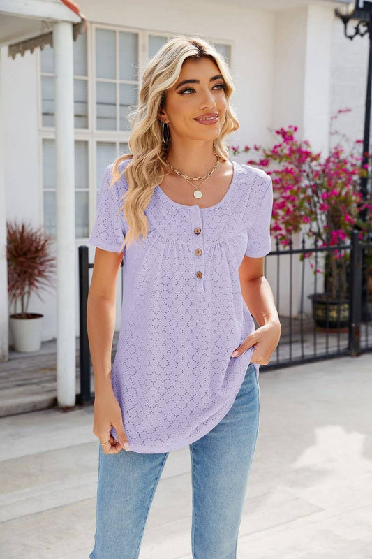 CWTBLS0435_Round Neck Short Sleeve Blouse