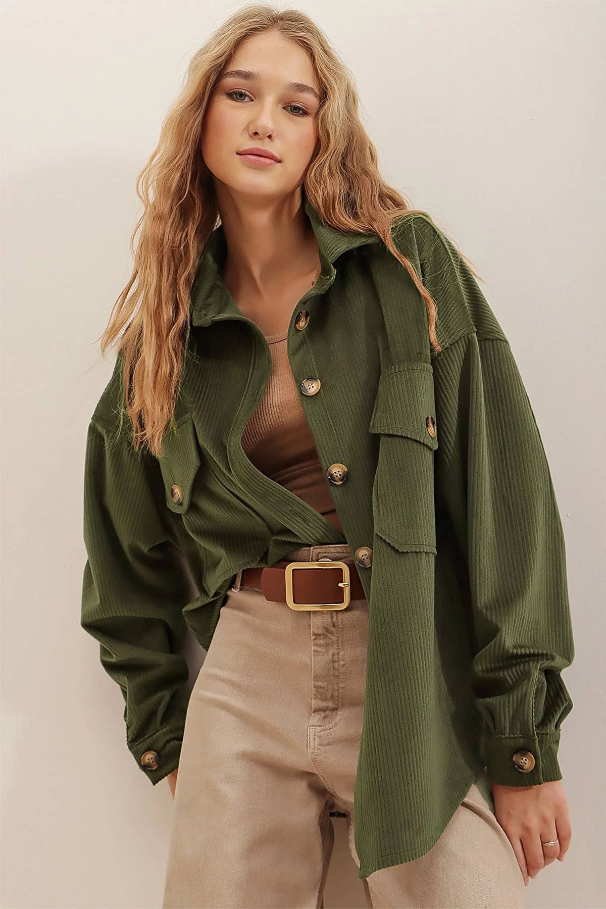 CORDUROY POCKET LONG SLEEVE IRREGULAR CARDIGAN