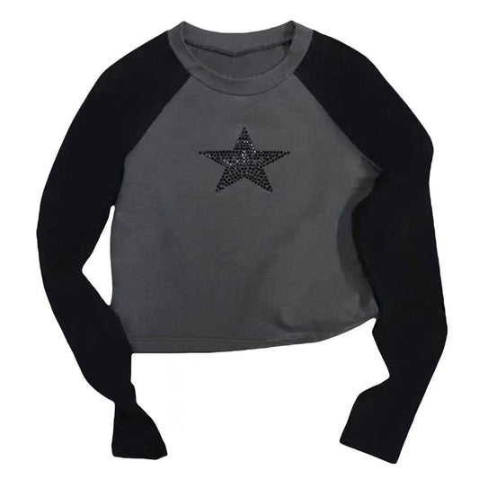 CREW-NECK STREET HIP-HOP PRINT LONG-SLEEVED TOP