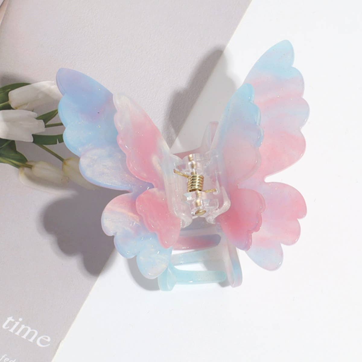 DOUBLE-LAYER BUTTERFLY GRADIENT PEARL HAIRPIN