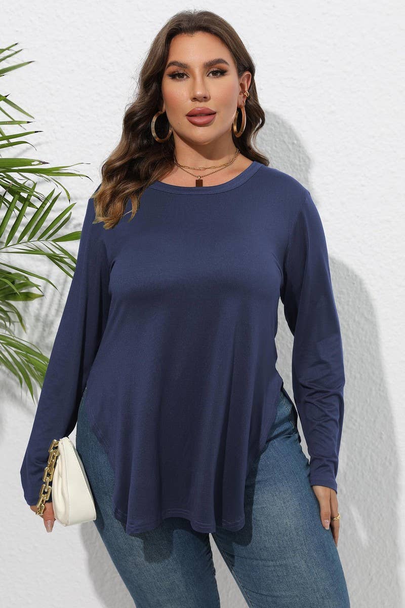 CWTTL1309_PLUS Size Round Neck Long Sleeve Top