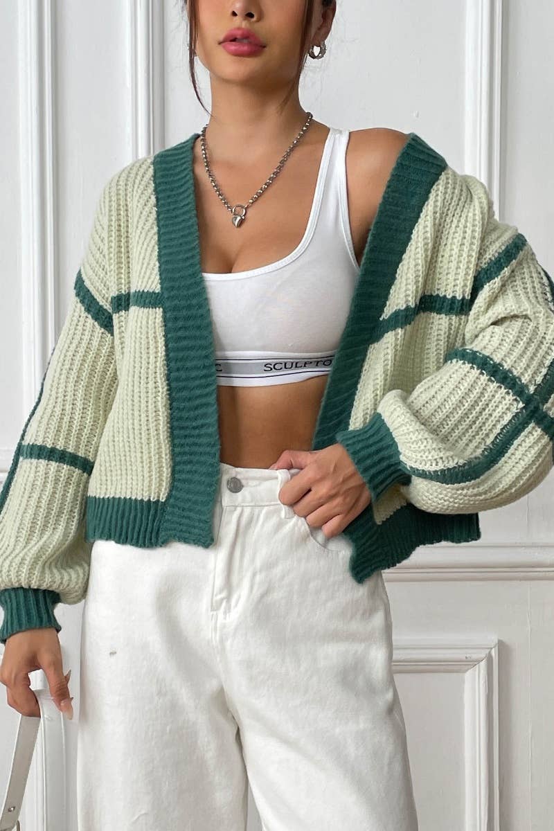 CWOCAL2204_COLOR CONTRAST LONG-SLEEVED LOOSE CARDIGAN