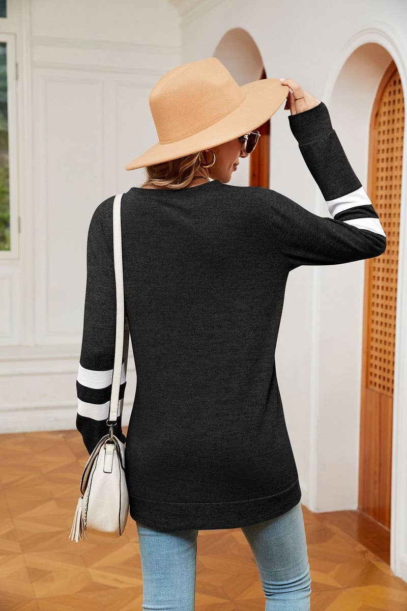 CWTBLL2387_ROUND NECK LONG SLEEVE COLORBLOCK BOTTOMING TOP