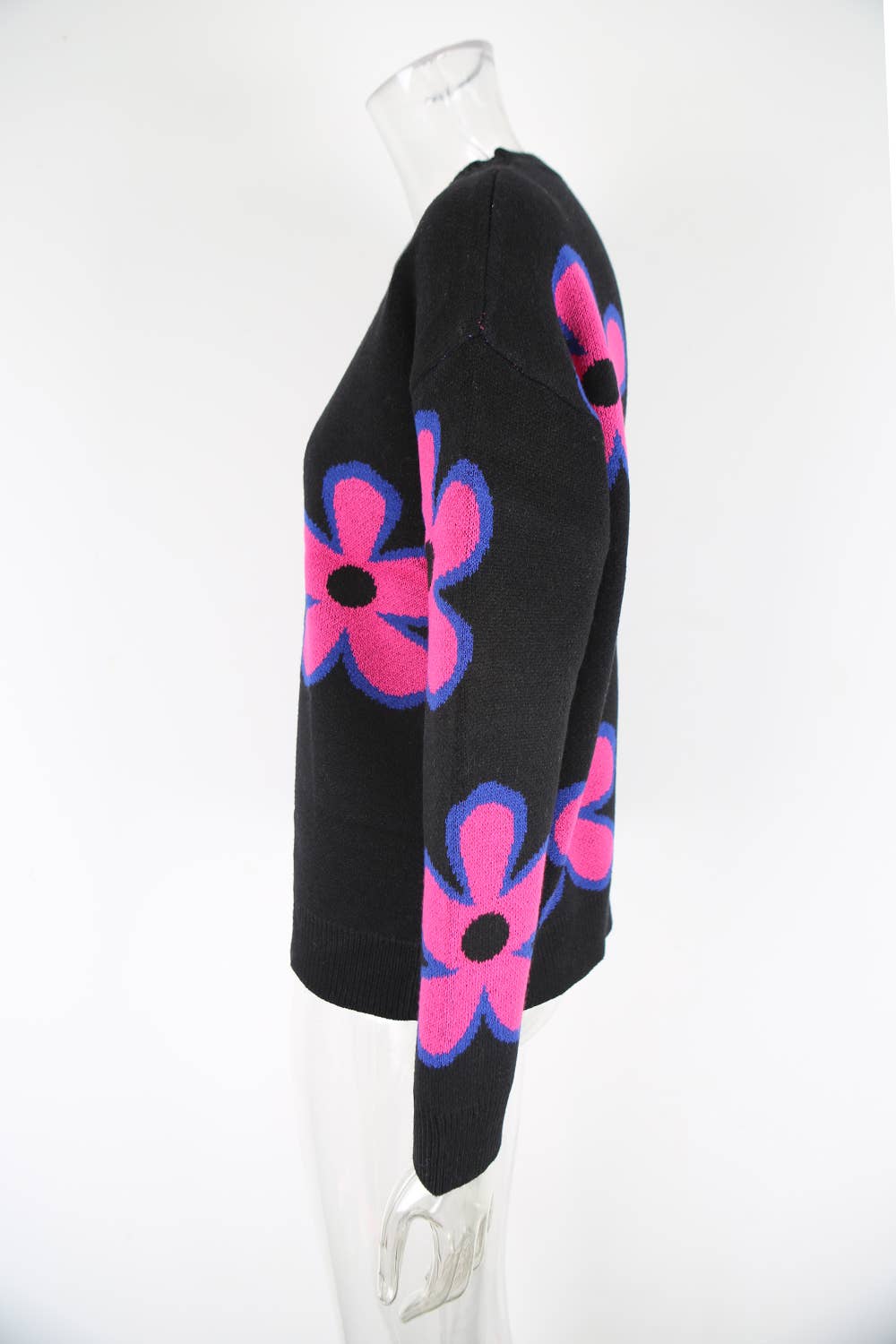 Contrast color flower jacquard loose sweater