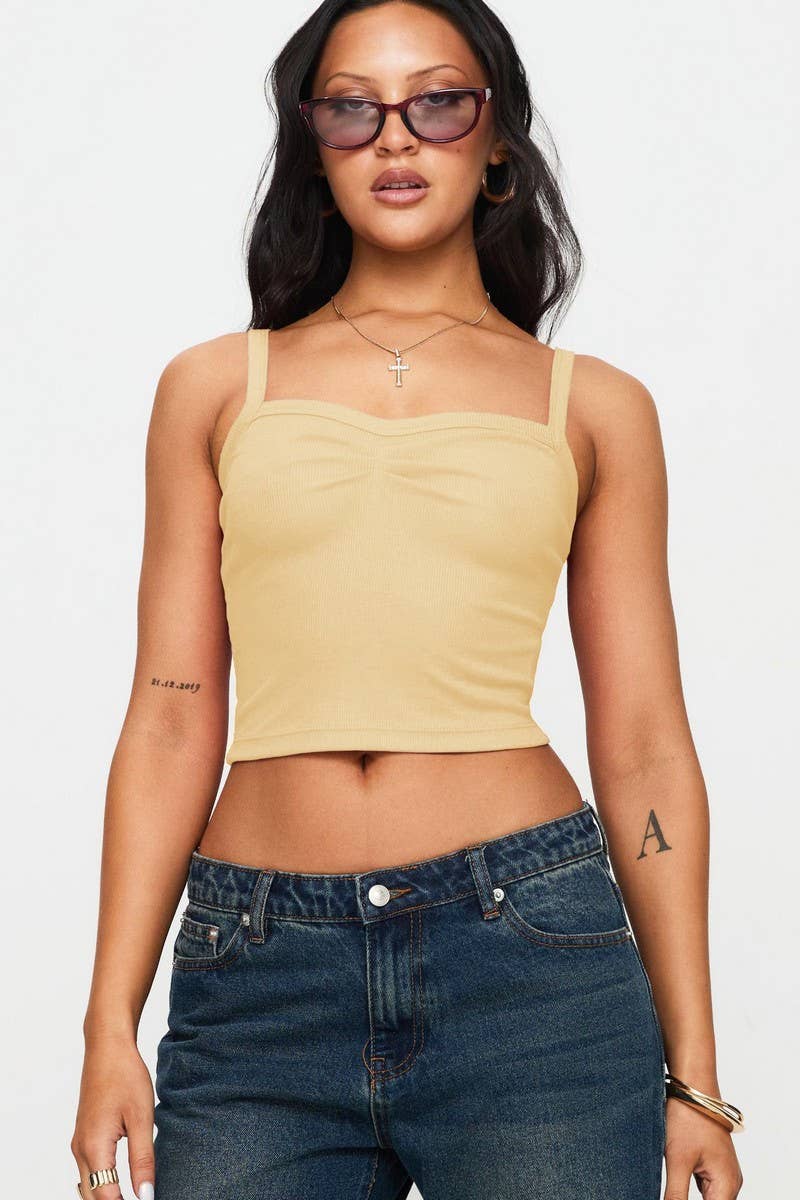 CWTTK1196_SOLID PLEATED CROPPED SLIM Y2K TANK TOP