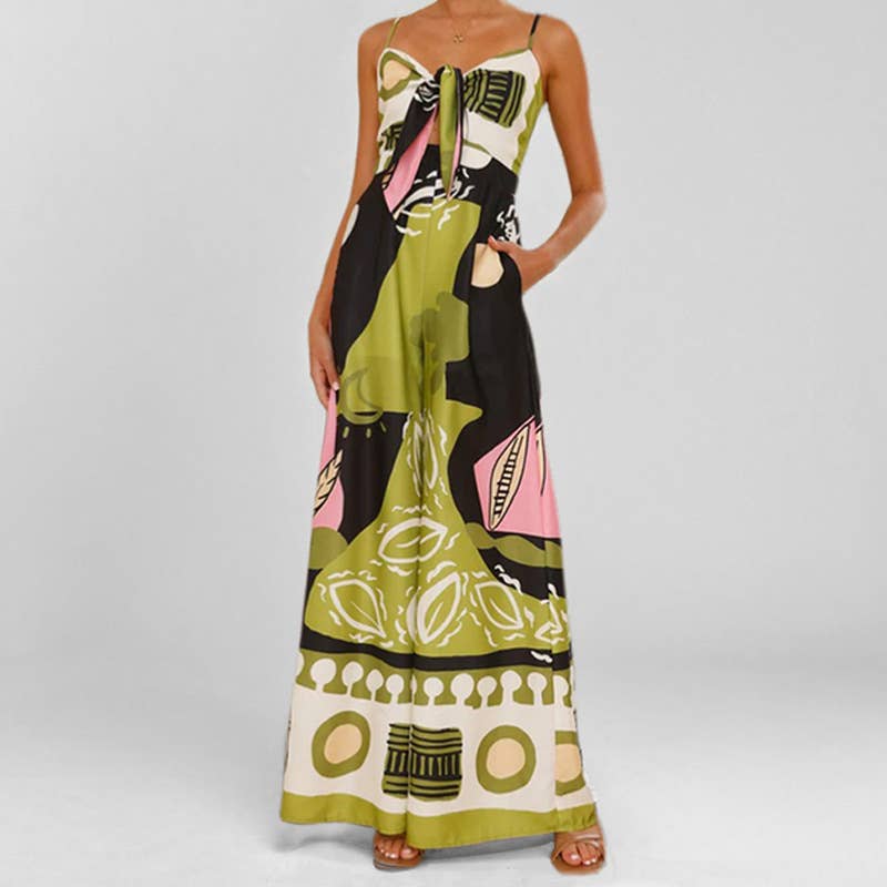 Chic floral waist-tied elegant jumpsuit