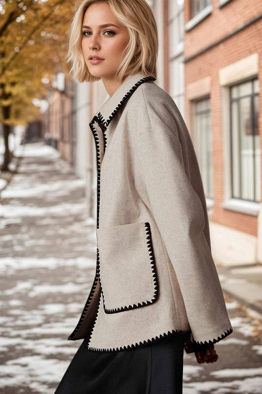 CWOCAL2324_LAPEL DOUBLE POCKET COLORBLOCK SHORT JACKET