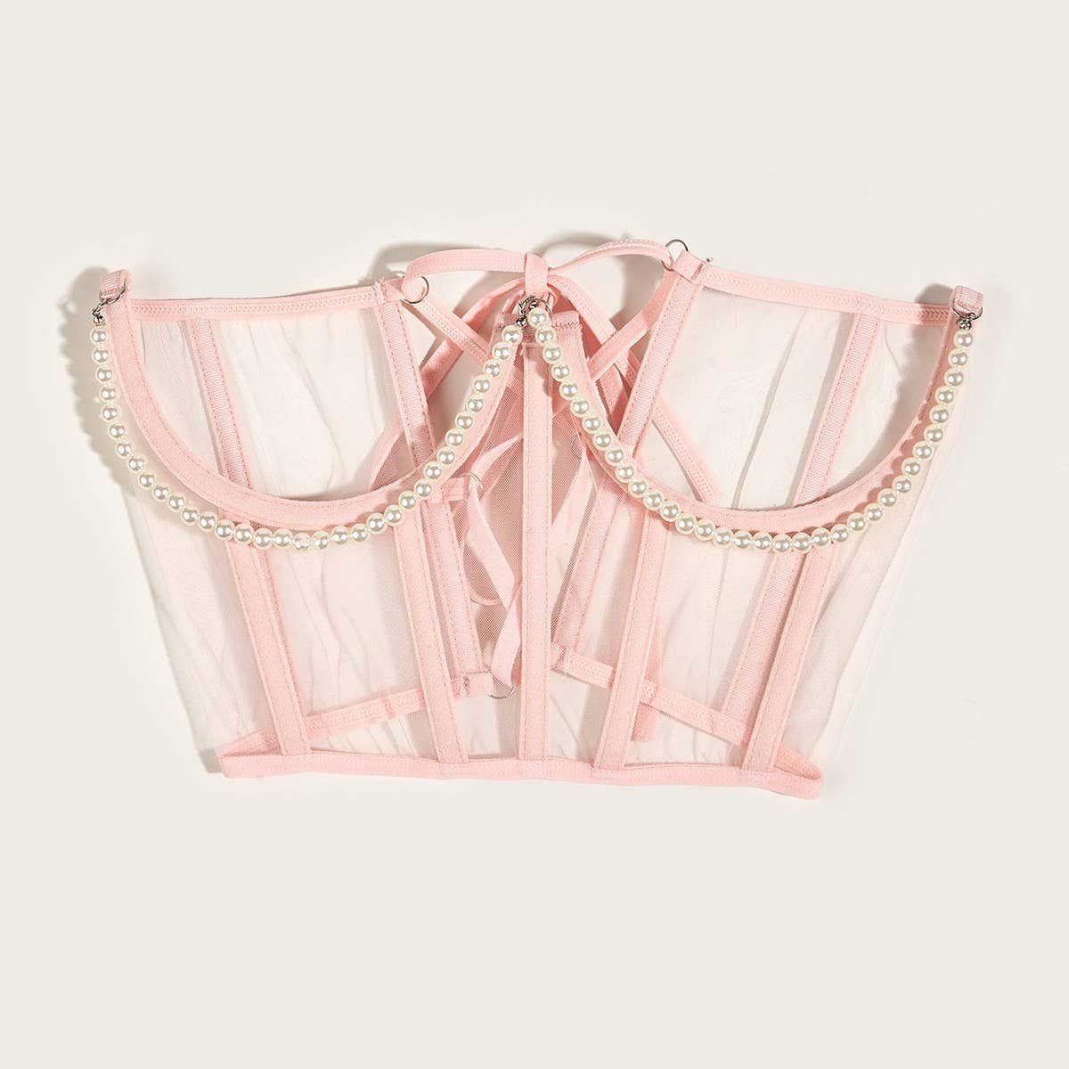 CWABE0977_PEARL CHAIN WAIST AND CHEST RING CORSET