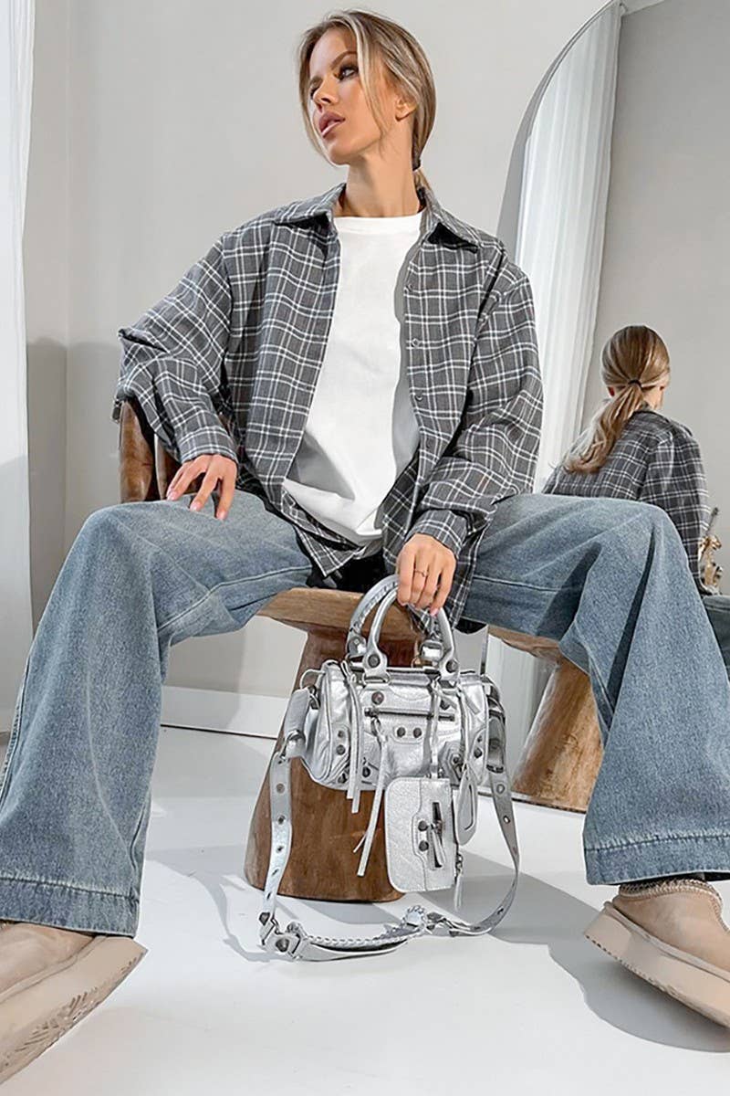 CWTBLL00626_SIMPLE LOOSE NICHE PLAID LONG-SLEEVED SHIRT