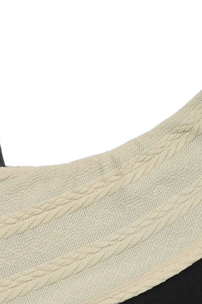 CWDMD01031_ELEGANT ASYMMETRICAL V NECK COLORBLOCK DRESS