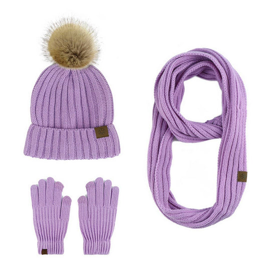 WINTER ADULT OUTDOOR WARM KNITTED SCARF SUIT WOMEN