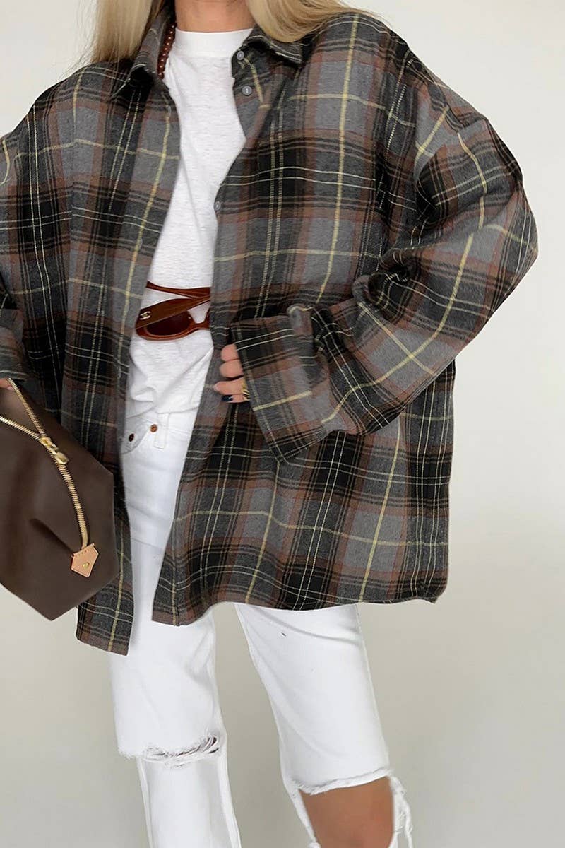 CWTBLL00566_CASUAL LOOSE PLAID LONG-SLEEVED SHIRT TOP JACKET
