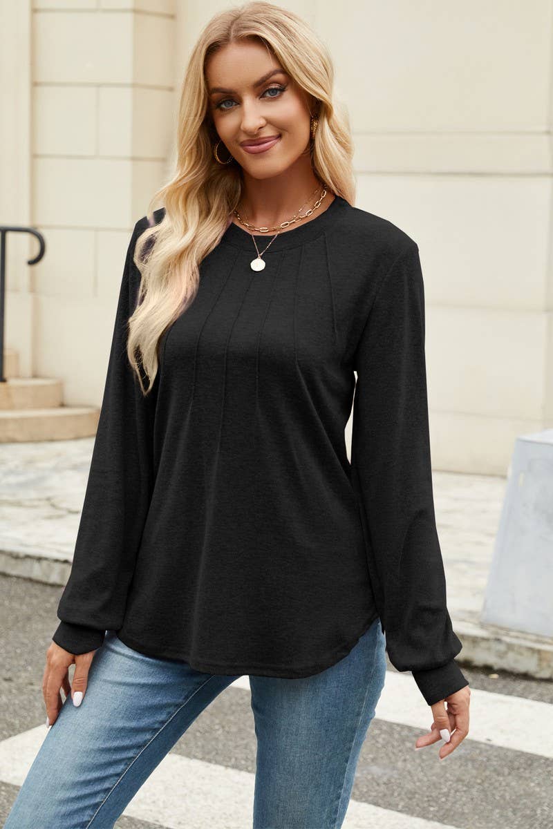 CWTBLL3679_NEW SOLID COLOR ROUND NECK LOOSE LONG SLEEVE TOP