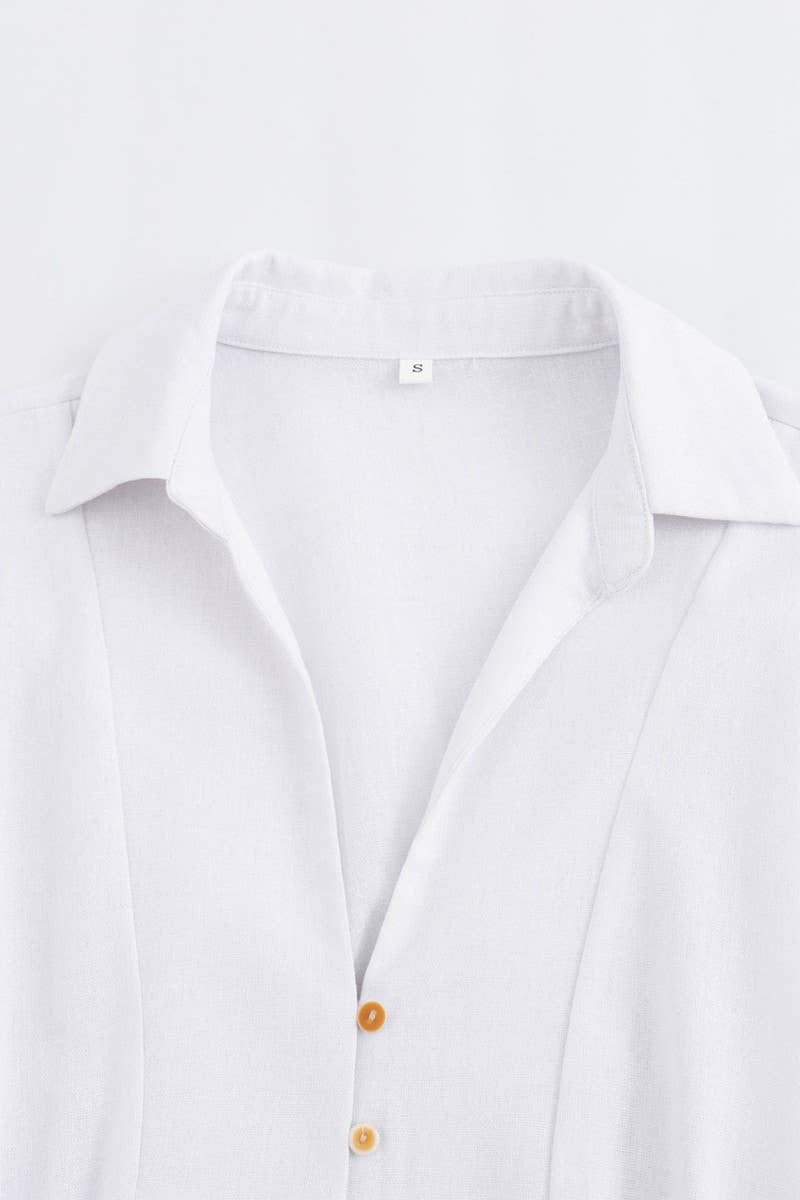 CWDMD4193_LAPEL SOLID COLOR LONG SLEEVE SHIRT LONG DRESS