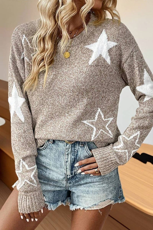 CWOSWL07369_STAR PATTERN CREWNECK LONG SLEEVE KNIT TOP