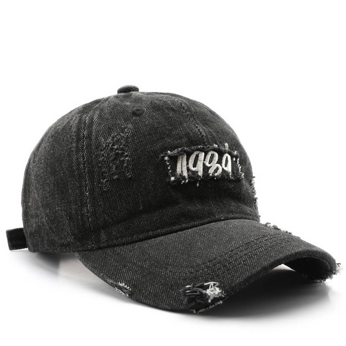 CWAH3201_VINTAGE DENIM LETTER EMBROIDERY BASEBALL CAP