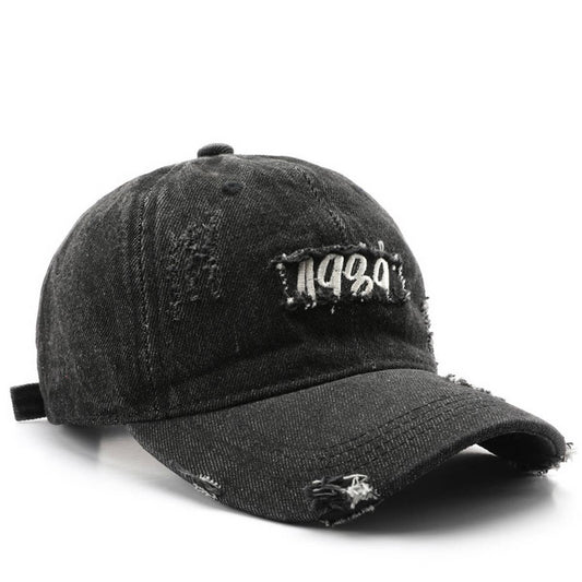 CWAH3201_VINTAGE DENIM LETTER EMBROIDERY BASEBALL CAP