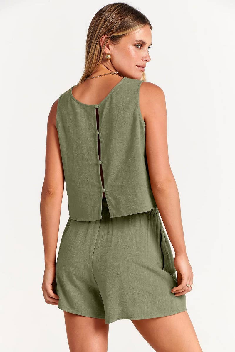 CWSTB1594_SOLID COLOR SLEEVELESS TOP SHORTS TWO PIECE SET