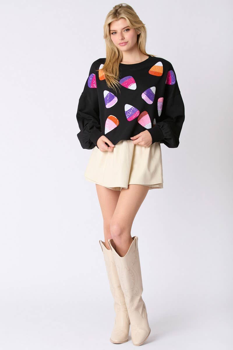 CWTBLL01277_HALLOWEEN CANDY SEQUIN PULLOVER SWEATSHIRT