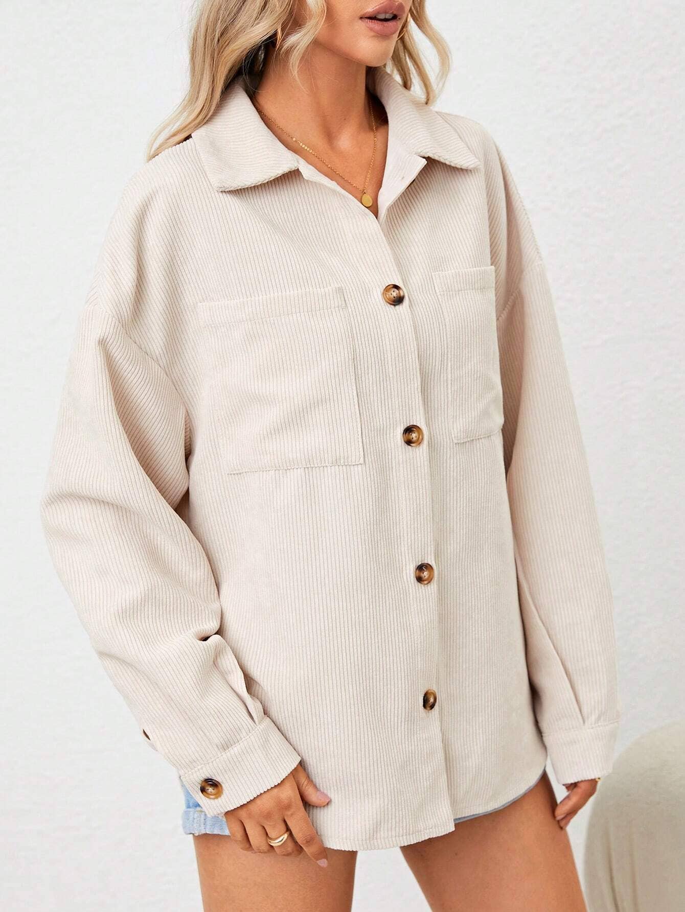 CASUAL FASHION LOOSE CORDUROY LONG SLEEVE JACKET