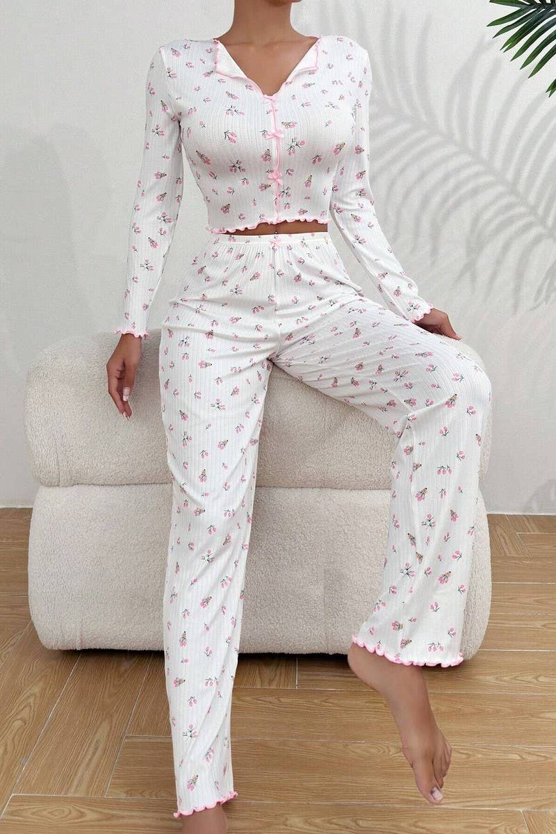 CWSPJ00472_FLORAL PRINT LONG SLEEVE PANTS PAJAMA SET