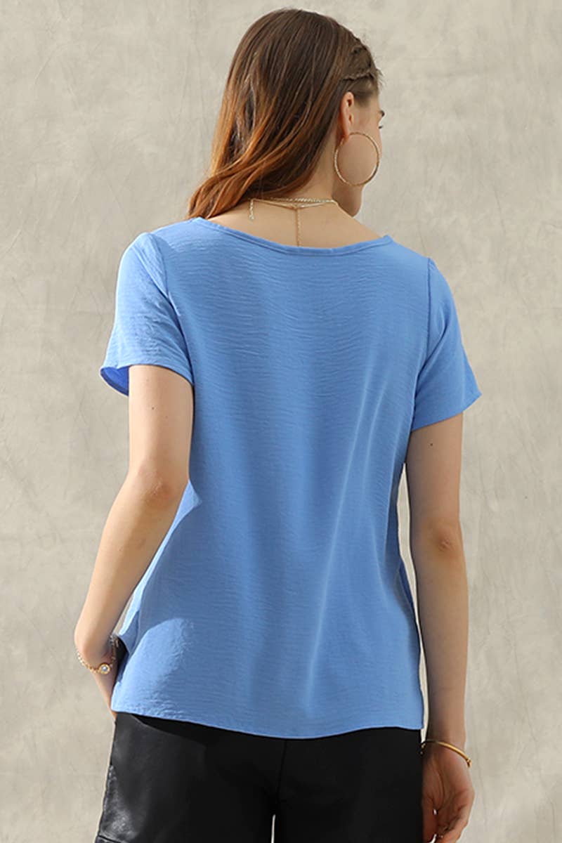 CWTBLS204_ROUND NECK SHORT SLEEVE TUNIC BLOUSE TOP