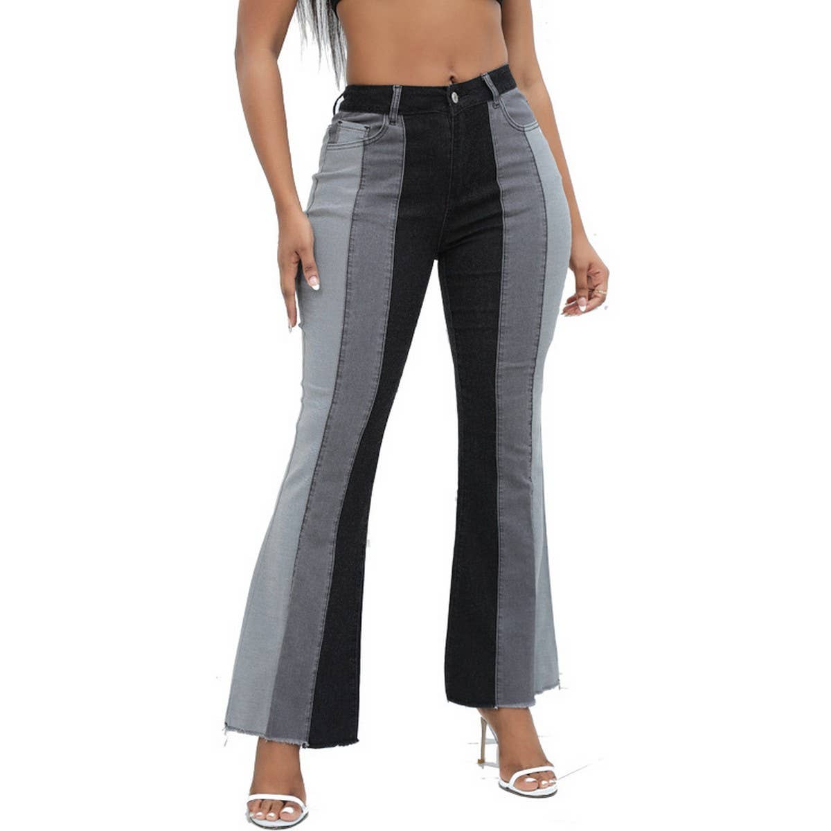 WOMENS WIDE LEG FLARED PANTS SLIM FIT JEANS_CWJP0170