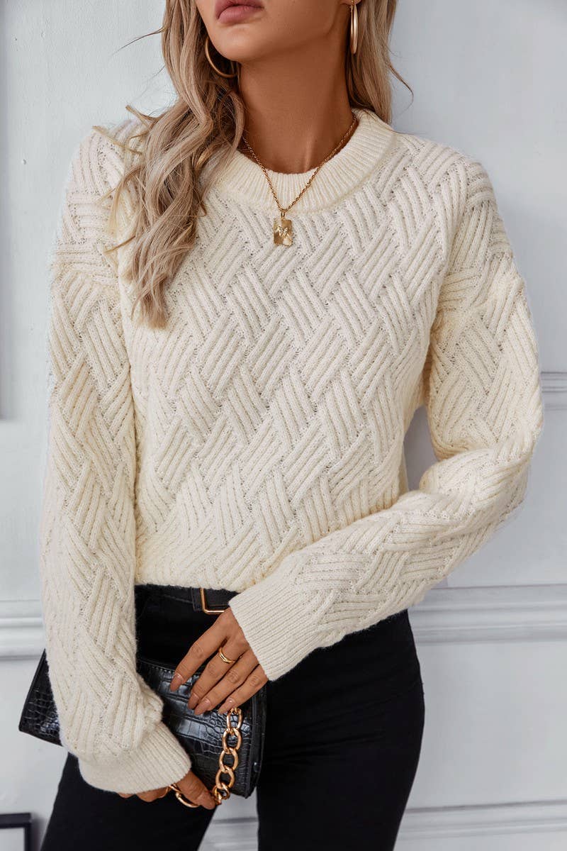 CWOSWL2831_SOLID COLOR CABLE KNIT CREWNECK SWEATER