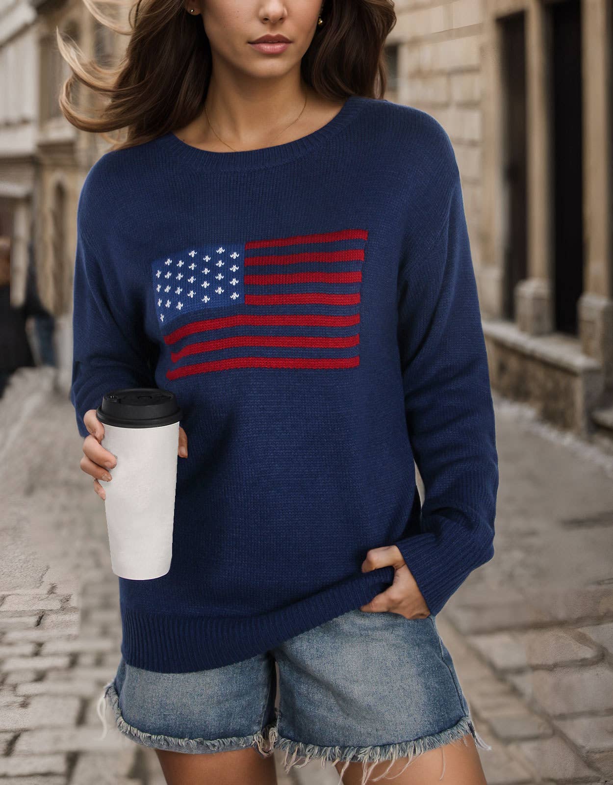 CREW-NECK FLAG EASTER INDEPENDENCE DAY SWEATER