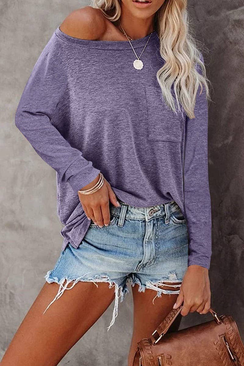CWTBLL3692_ROUND NECK LONG SLEEVE CASUAL LOOSE BOTTOMING TOP