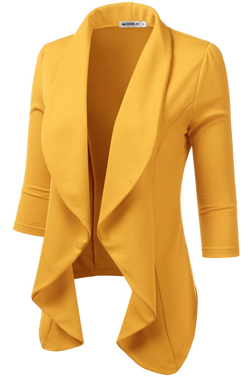 CWOBL089_Casual Work 3/4 Sleeve Open Front Blazer