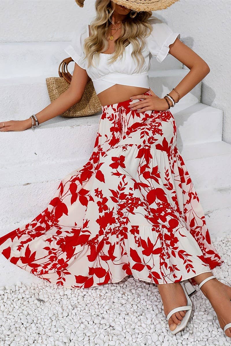 CWBLS0445_SUMMER CASUAL PRINTED PLEATED LARGE A-LINE SKIRT