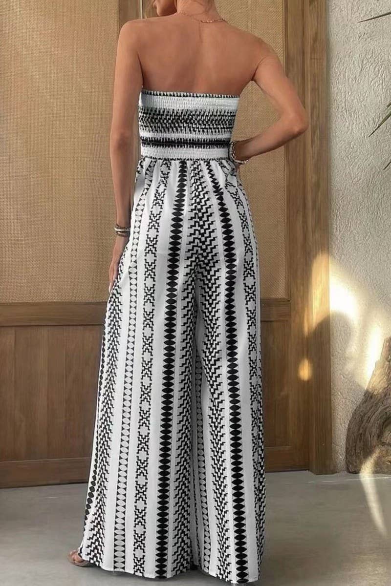 CWSJS1701_SEXY FLORAL STRAPLESS SLIT LEG JUMPSUIT