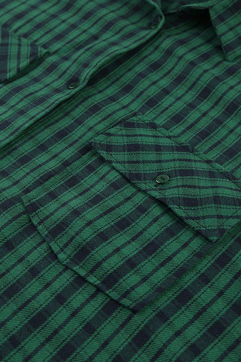 CWTBLL561_RETRO GREEN PLAID OVERSIZED LONG-SLEEVED SHIRT