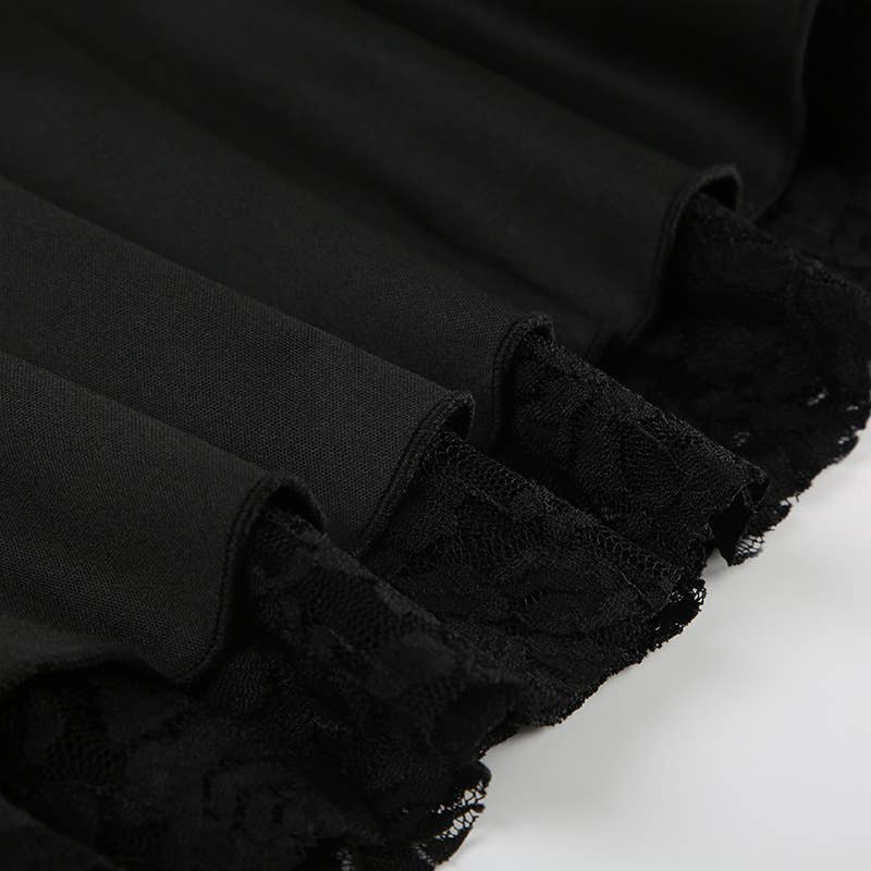 A-LINE SKIRT BOW EMBELLISHED LACE FRILLY SKIRT