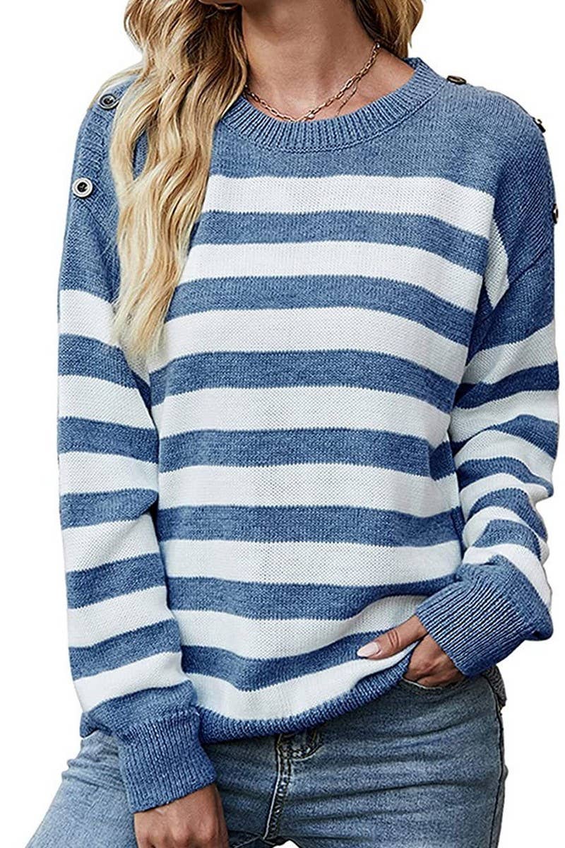 Casual striped pullover with crew neck base
