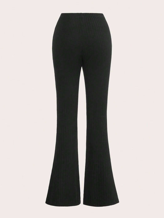 DRAWSTRING LOW-RISE STRETCH SLIM FLARED PANTS