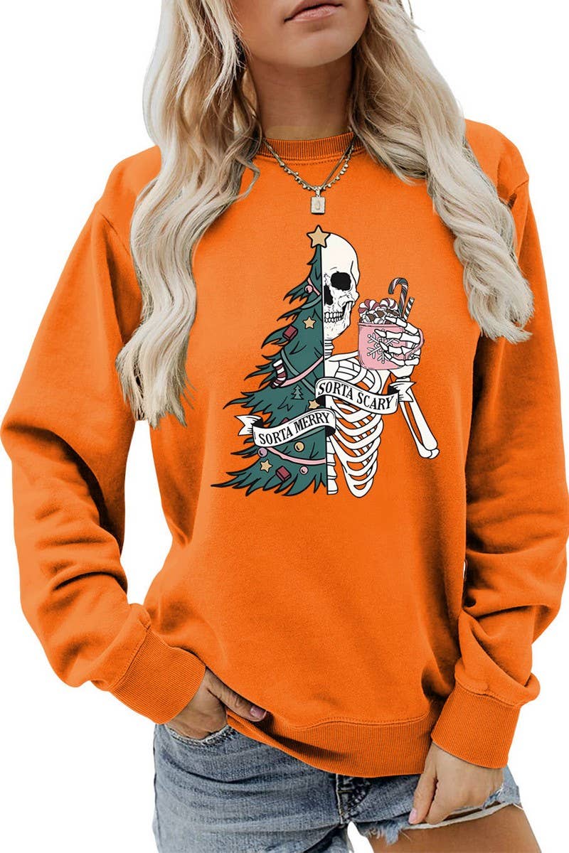 CWTBLL01328_PRINTED LOOSE PULLOVER CHRISTMAS SWEATSHIRT