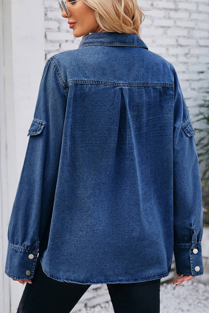 FOUR BUTTON LONG SLEEVED DENIM SHIRT TOP_CWTSTL1064