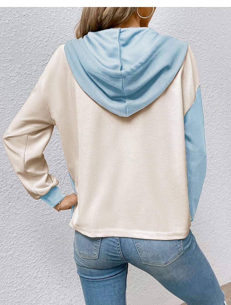 Contrast color loose hooded hoodie