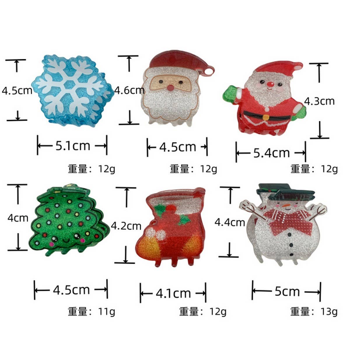 CWAHA07717_CHRISTMAS SANTA SNOWFLAKE HAIR CLAW CLIP RED