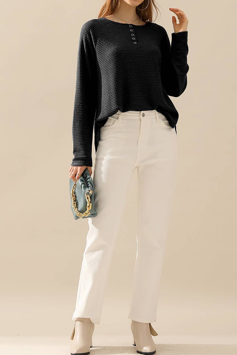 CWTTL1099_R NECK EYELET REGLAN SWEATER KNIT TOP