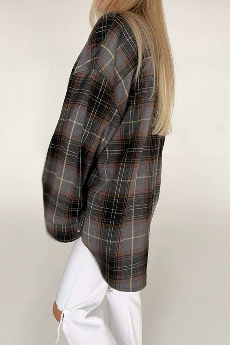 CWTBLL00566_CASUAL LOOSE PLAID LONG-SLEEVED SHIRT TOP JACKET