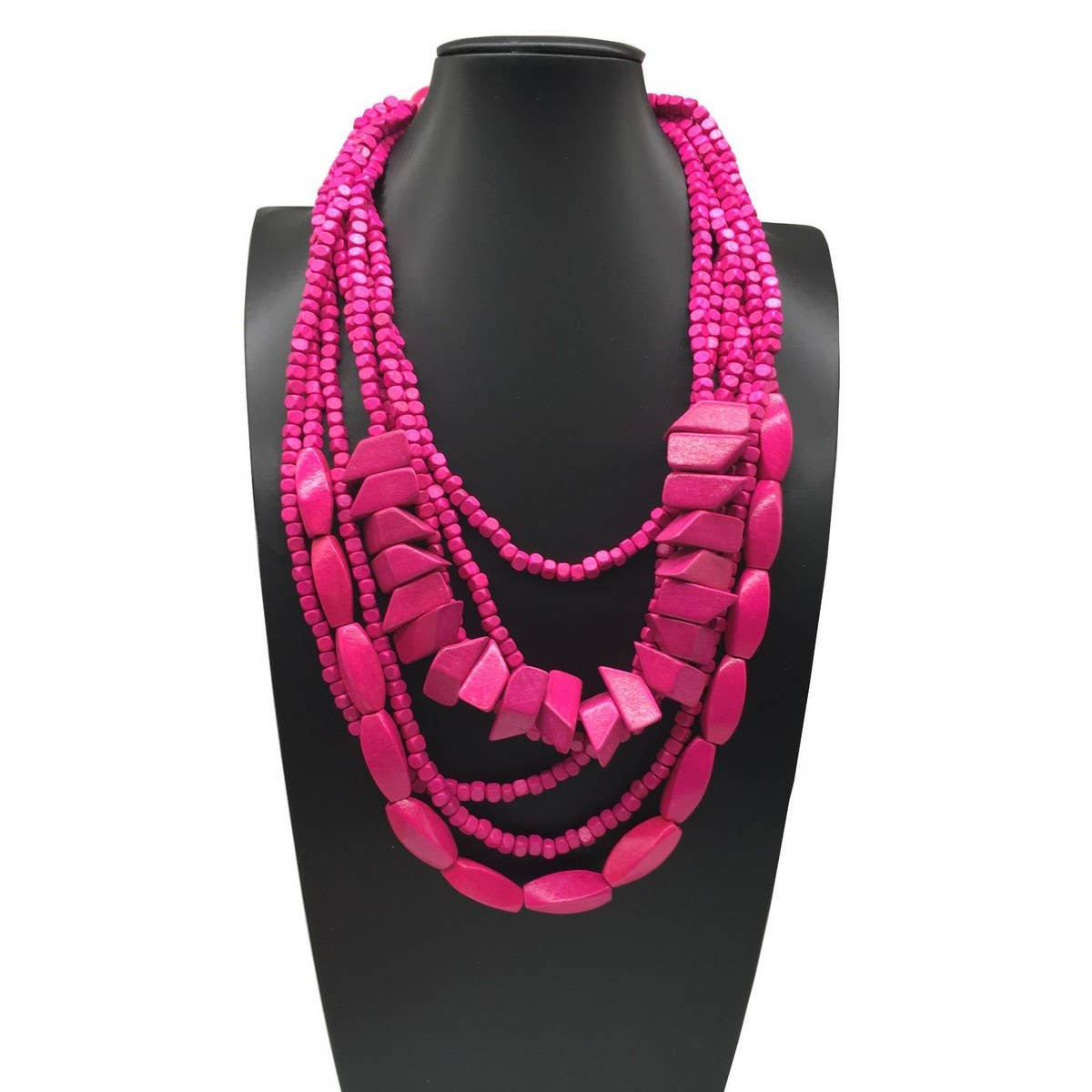 COLORFUL WOODEN MULTI-LAYERED LONG NECKLACE