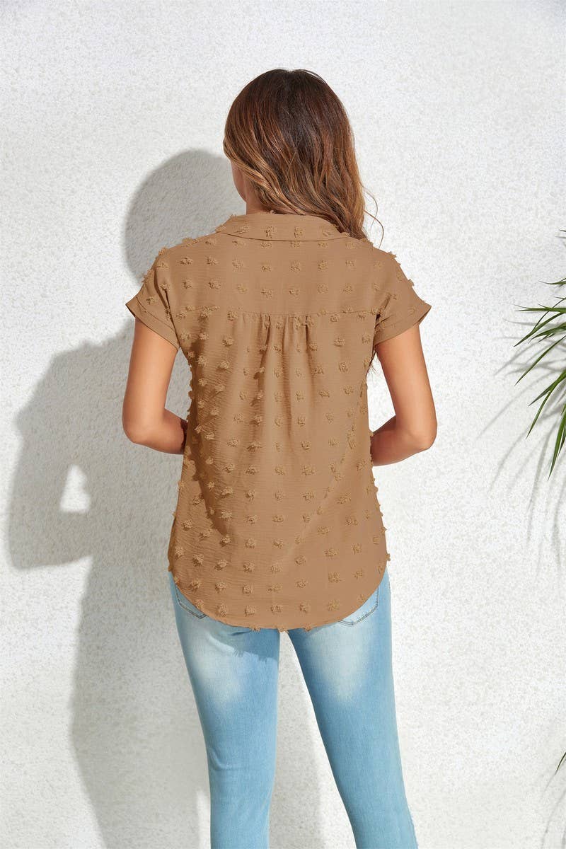 CWTBLS0614_ BUTTON SHORT SLEEVE SHIRT BLOUSE TOP